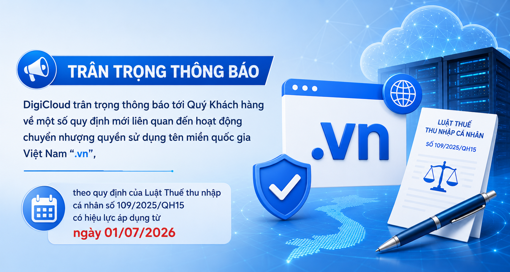 Thông báo: Từ 01/07/2026 Thu nhập từ chuyển nhượng tên miền “.vn” sẽ thuộc diện chịu thuế TNCN