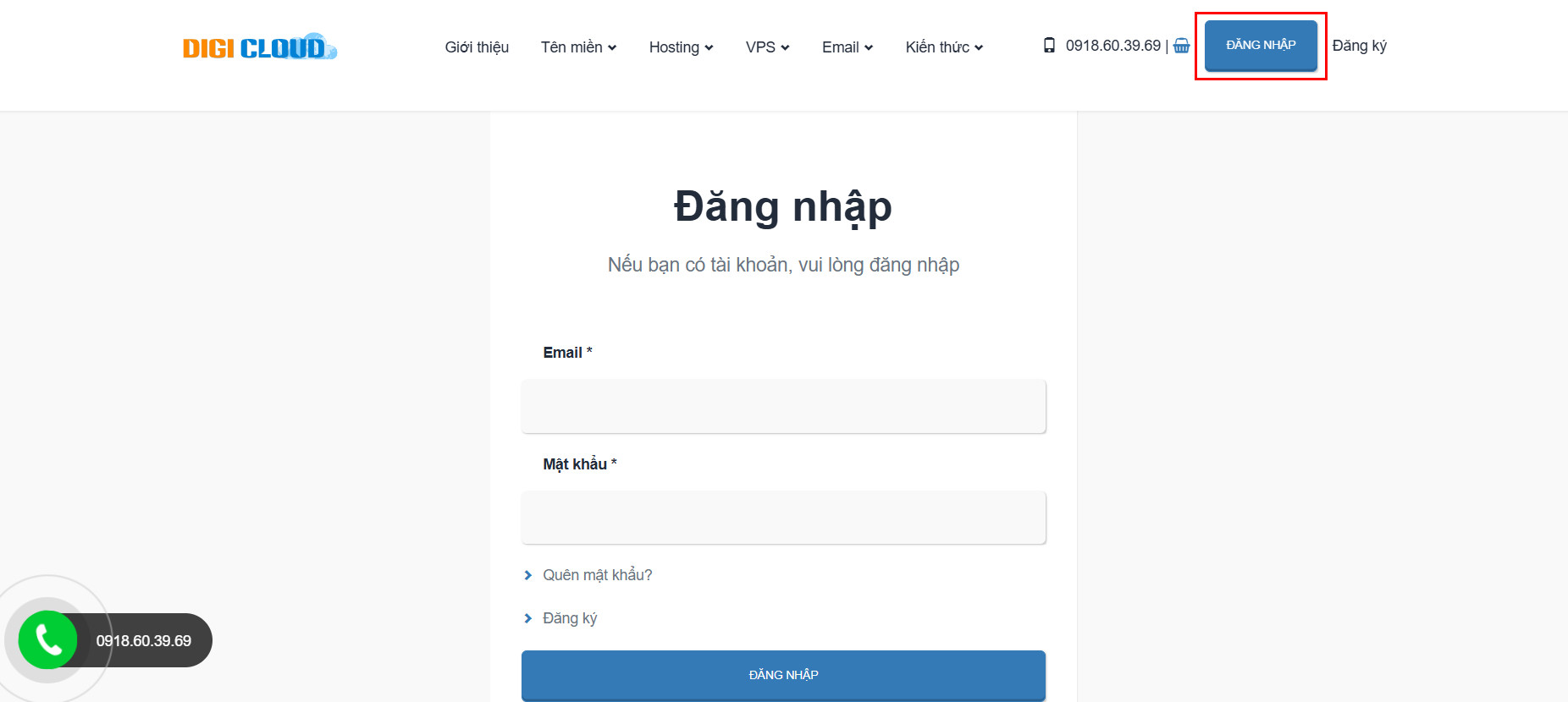 Hướng dẫn đăng nhập tài khoản DigiCloud